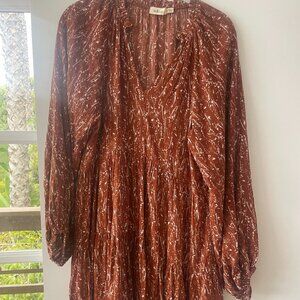 Millibon Long-Sleeve, V-Neck‎ Babydoll Mini Dress, Size Small
